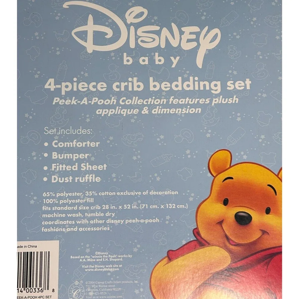 Vintage Disney Peek a Pooh Boo 3 Piece Crib Set Quilted Comforter Sheet Ruffle